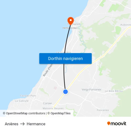 Anières to Hermance map