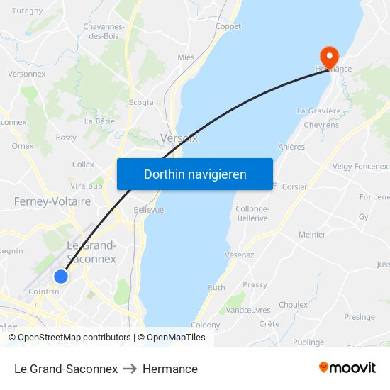 Le Grand-Saconnex to Hermance map