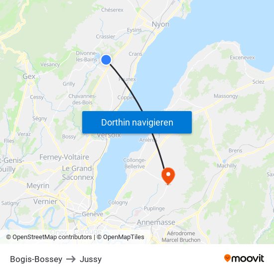 Bogis-Bossey to Jussy map