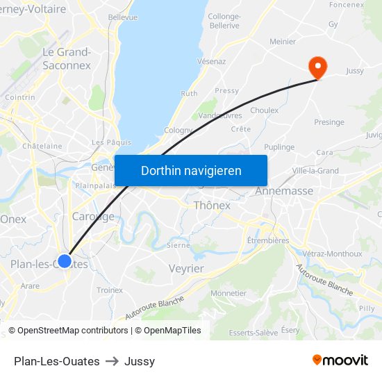 Plan-Les-Ouates to Jussy map