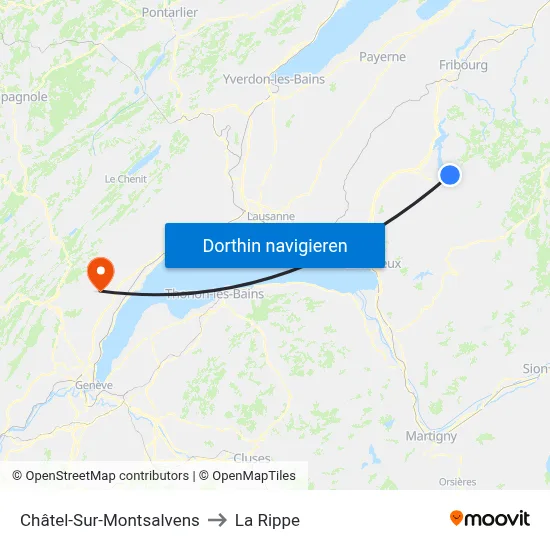 Châtel-Sur-Montsalvens to La Rippe map