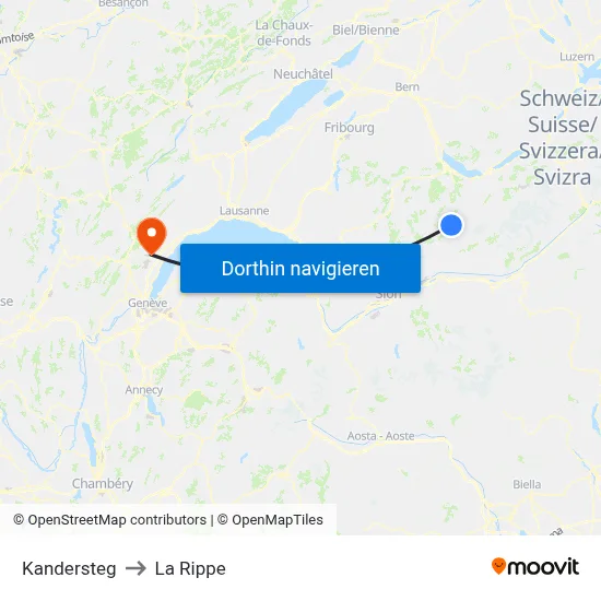 Kandersteg to La Rippe map