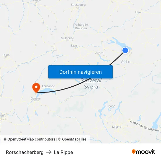 Rorschacherberg to La Rippe map