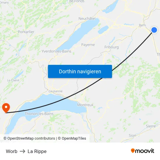Worb to La Rippe map