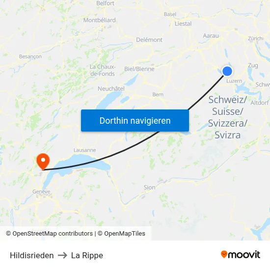 Hildisrieden to La Rippe map