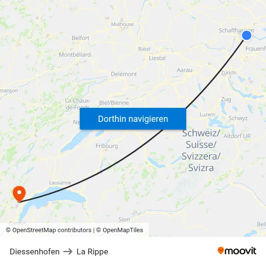 Diessenhofen to La Rippe map