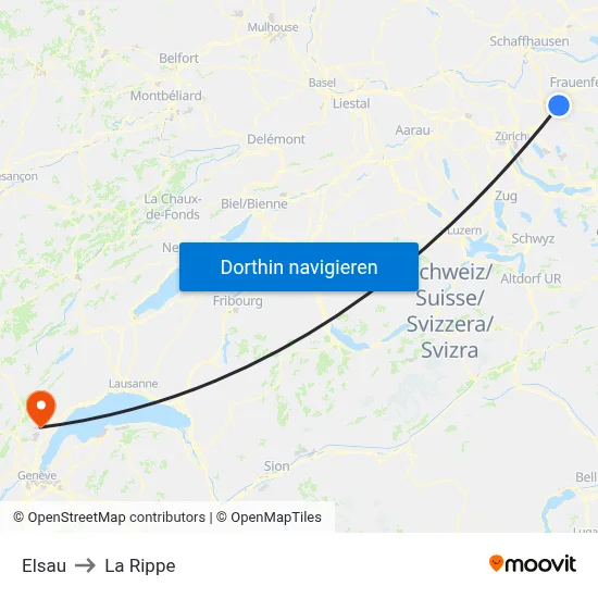 Elsau to La Rippe map