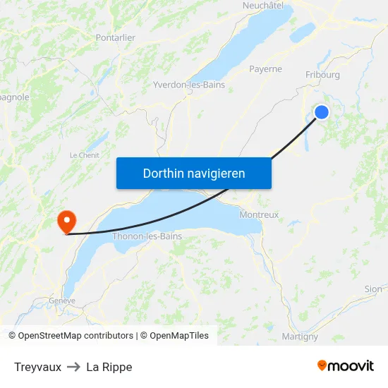 Treyvaux to La Rippe map