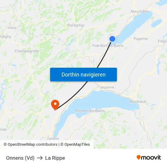 Onnens (Vd) to La Rippe map
