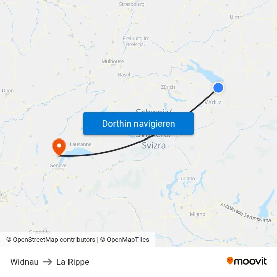 Widnau to La Rippe map