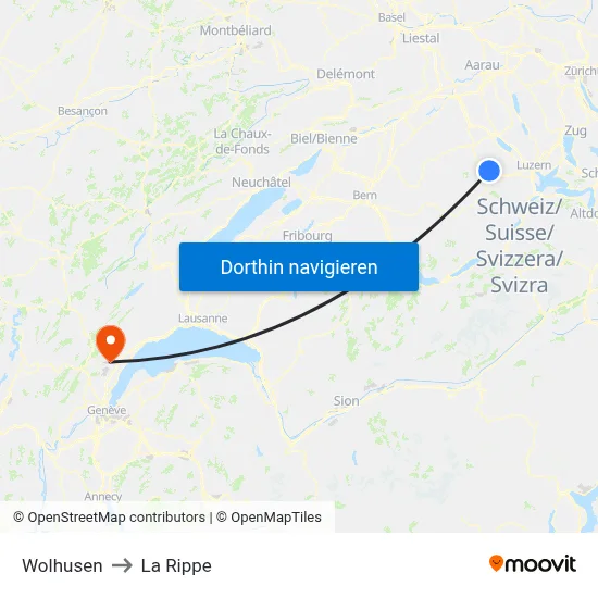 Wolhusen to La Rippe map