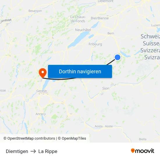 Diemtigen to La Rippe map