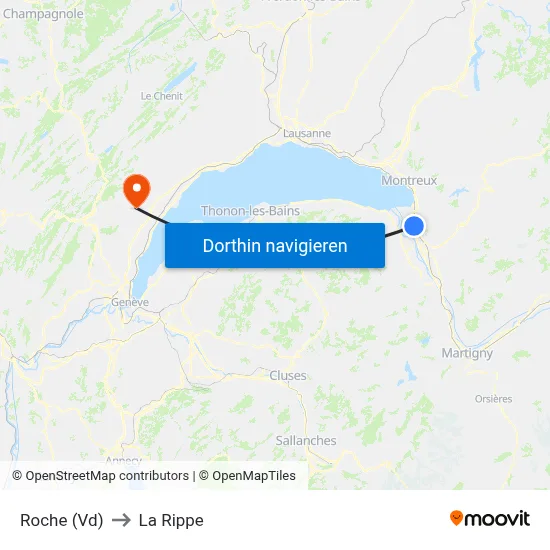Roche (Vd) to La Rippe map