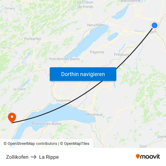 Zollikofen to La Rippe map