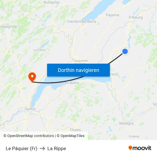 Le Pâquier (Fr) to La Rippe map