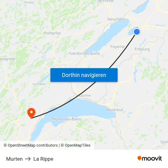 Murten to La Rippe map