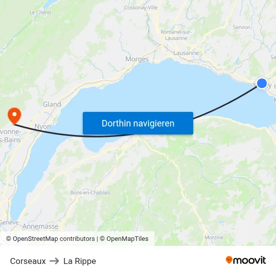 Corseaux to La Rippe map