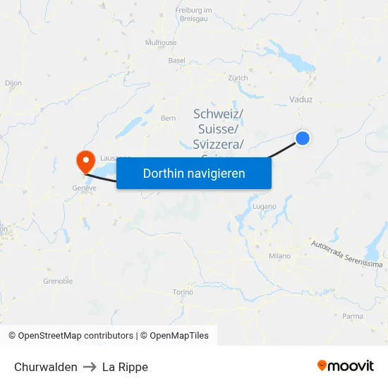 Churwalden to La Rippe map