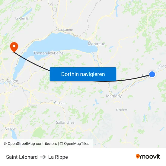 Saint-Léonard to La Rippe map