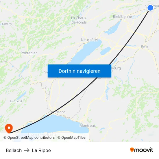 Bellach to La Rippe map
