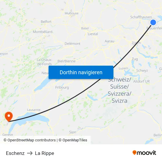 Eschenz to La Rippe map