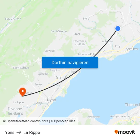 Yens to La Rippe map