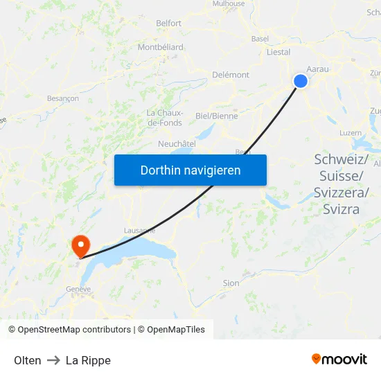 Olten to La Rippe map