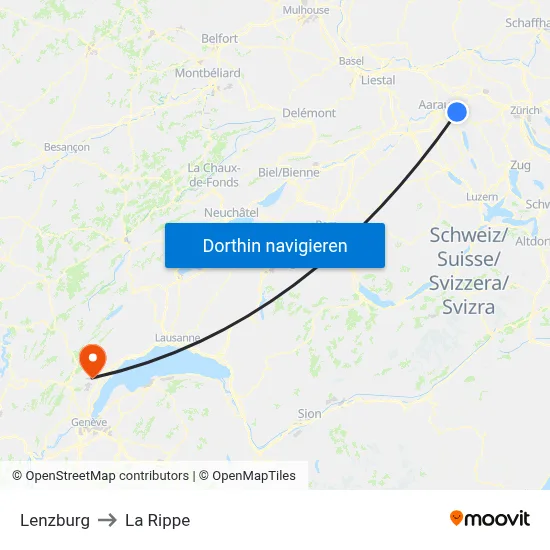 Lenzburg to La Rippe map