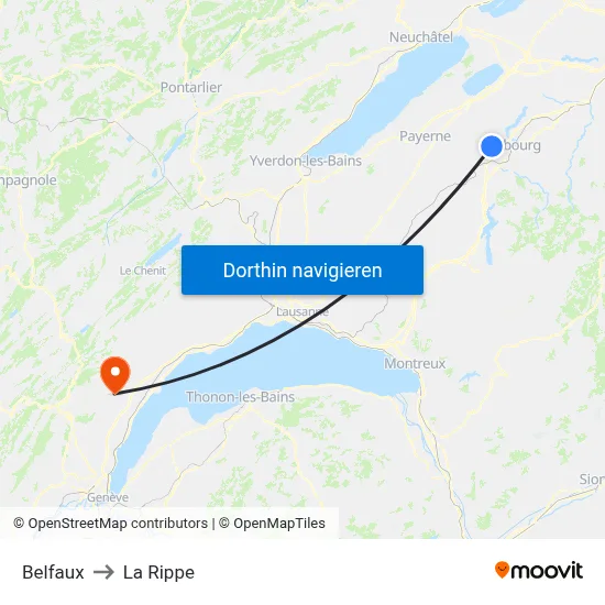 Belfaux to La Rippe map