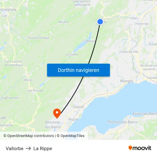 Vallorbe to La Rippe map