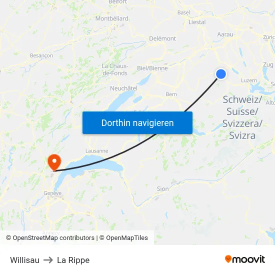 Willisau to La Rippe map