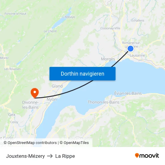 Jouxtens-Mézery to La Rippe map