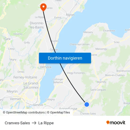 Cranves-Sales to La Rippe map