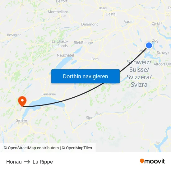 Honau to La Rippe map