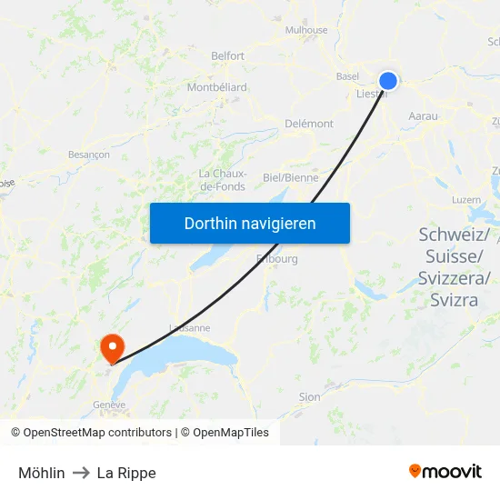 Möhlin to La Rippe map