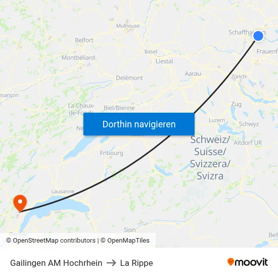 Gailingen AM Hochrhein to La Rippe map
