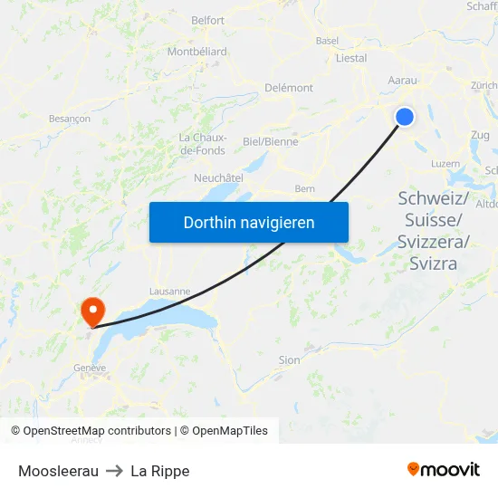 Moosleerau to La Rippe map