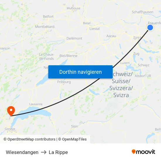 Wiesendangen to La Rippe map