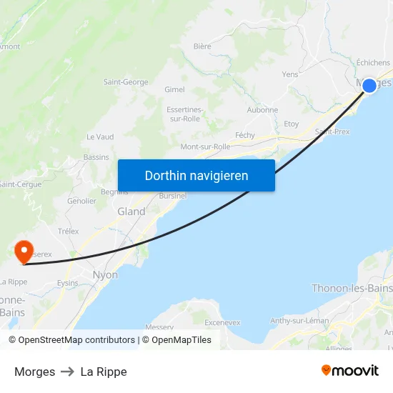 Morges to La Rippe map