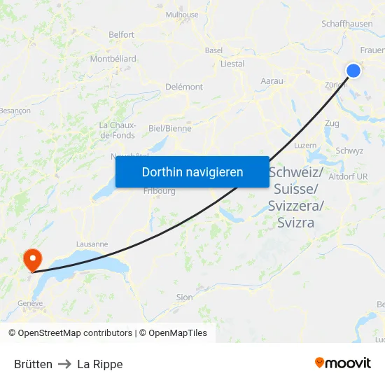 Brütten to La Rippe map