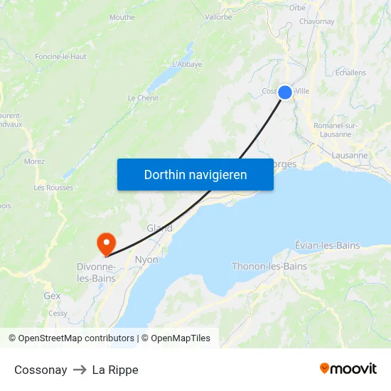Cossonay to La Rippe map