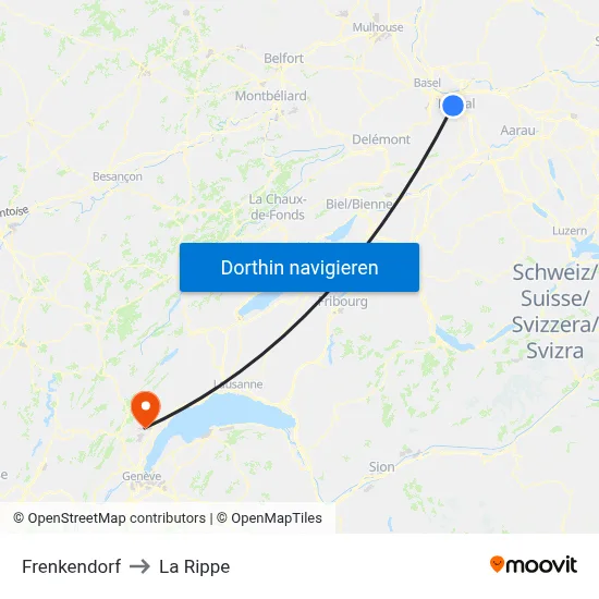 Frenkendorf to La Rippe map
