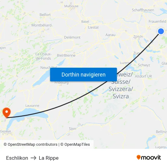Eschlikon to La Rippe map