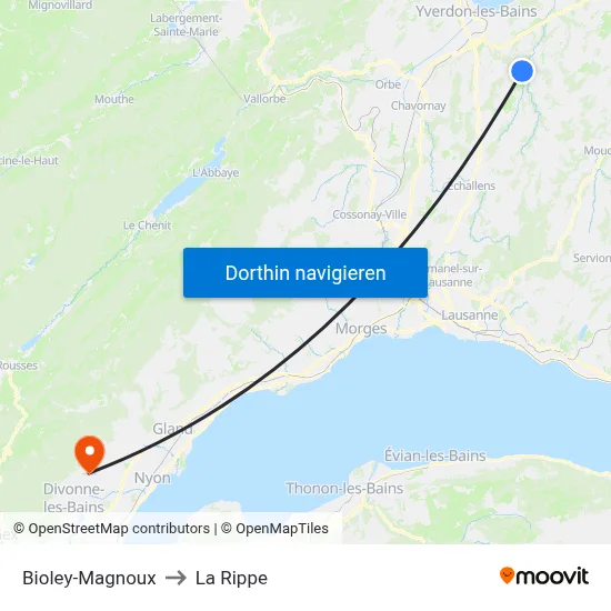 Bioley-Magnoux to La Rippe map