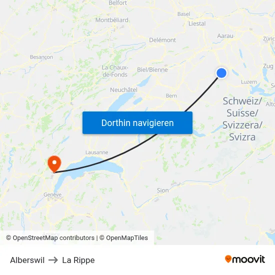 Alberswil to La Rippe map