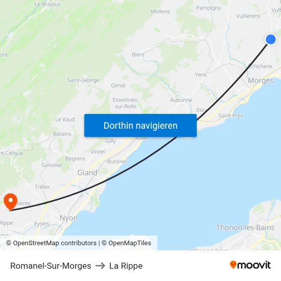Romanel-Sur-Morges to La Rippe map