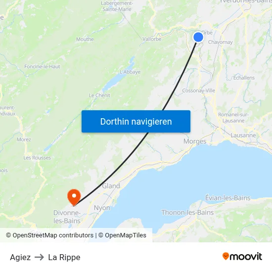 Agiez to La Rippe map