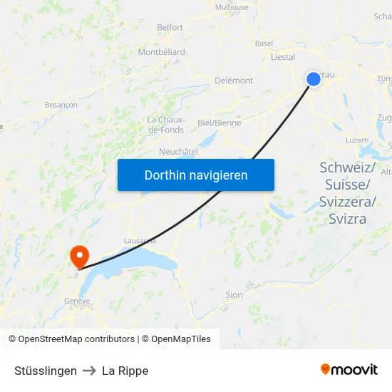 Stüsslingen to La Rippe map