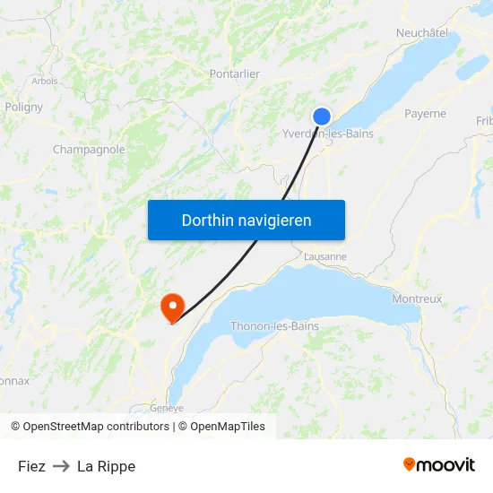 Fiez to La Rippe map