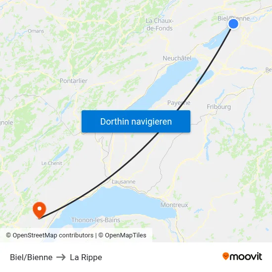 Biel/Bienne to La Rippe map